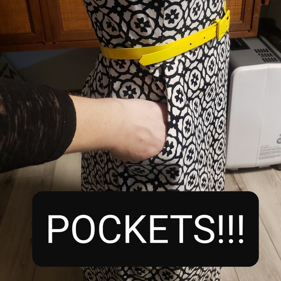 Chaps Black & White Patterned Dress W/ Yellow Belt - Picture 7 of 7